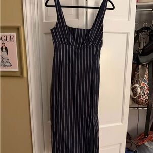 Anthropologie Navy and White Striped Midi Dress